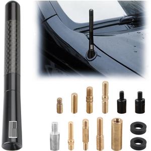 BESULEN Car Short Antenna, 4.7 Inch Carbon Fiber American Flag Aluminum Auto Radio Antenna for AM/FM Reception, Universal Replacement Car Antenna with 9 Adapters, 2 Screws, 2 Rubber Rings