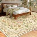 8x10 Area Rugs, Machine Washable Non-Slip Rug, Boho Floral Botanical Soft Low Pile Throw Rugs for Living Room Bedroom, Dining Room, Office, Beige
