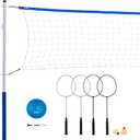 Franklin Sports Volleyball + Badminton Sets - Beach + Backyard Game Set - Volleyball, Pump, Badminton Rackets, Birdies, Net + Poles Included, 20 Ft