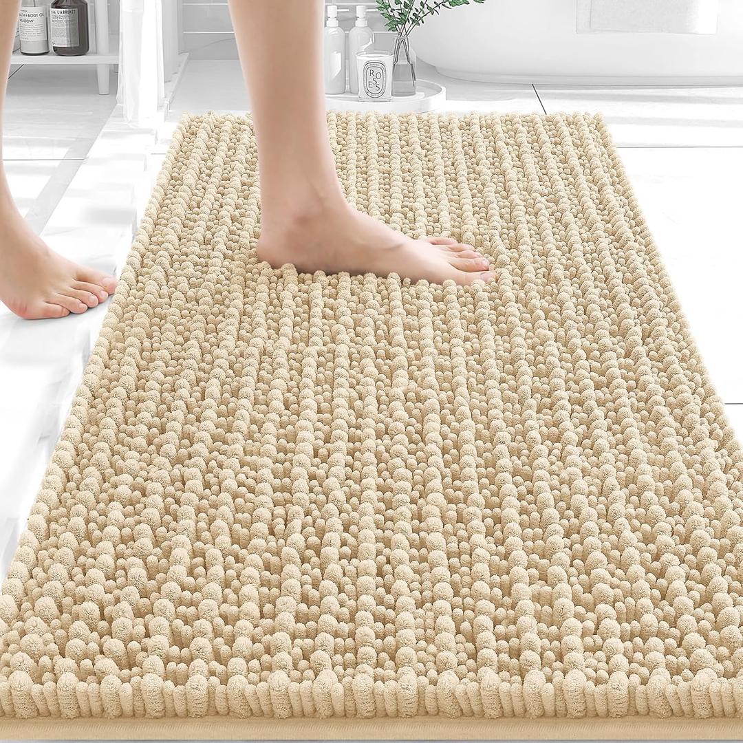 OLANLY Bathroom Rug Mat 30x20, Thick Soft and Absorbent Chenille Bath Mat, Non-Slip Rubber Backing, Machine Washable Quick Dry Bath Rugs for Tub Shower Floor, Home Decor Accessories, Beige