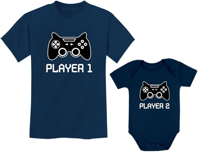 Tstars Big Brother Little Brother Shirts Player 1 Player 2 Gamer Gaming Siblings Set (Big Bro 2T / Lil Bro Newborn (0-3M))