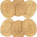 Oval Woven Placemats Set of 6, Natural Water Hyacinth Charger Plates Non-Slip Weave Placemats Farmhouse Straw Braided Rattan Tablemats, Oval Wicker Place Mats for Dining Table