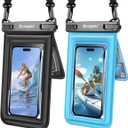 Waterproof Phone Pouch Floating, Double Bags Waterproof Phone Case with Lanyard for iPhone 16 15 Pro Max, Galaxy S24 S23 Ultra, IPX8 Cellphone Dry Bag Beach Cruise Ship Essentials 2 Pack-8.5'' (Black & Blue)