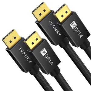 IVANKY 8K DisplayPort 1.4 Cable, [1 Pack, 6ft] High Speed DP Cable, [8K@60Hz, 4K@144Hz, 2K@240Hz] HBR3 Support 32.4Gbps, HDR, HDCP, High Speed Display Port Cord for Gaming Monitor,Graphics,PC,Laptop