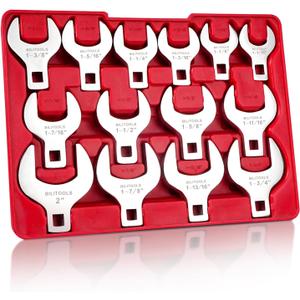 BILITOOLS 14-Piece Jumbo Crows Foot Wrench Set, 1/2" Drive Big Crowfoot Wrench, SAE, 1-1/16" - 2" mm, CR-V Steel
