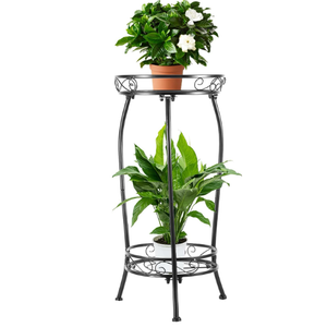 Plant Stand Indoor Outdoor 2 Tier 27" Tall Metal Potted Holder Rack Flower Pot Stand Heavy Duty Plant Shelf Rustproof Iron Multiple Plant Round Supports Rack for Planter Corner Garden Balcony Patio