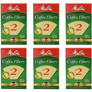 Melitta #2 Cone Coffee Filters, Unbleached Natural Brown, 100 Count (Pack of 6) 600 Total Filters Count - Packaging May Vary