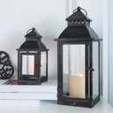 NEEDOMO Lanterns Decorative Outdoor&Indoor, Set of 2 Large Bronze Metal Lantern Decor with Glass, Candle Holder for Porch, Patio, Garden, Balcony, Wedding, Table Centerpiece Decorations