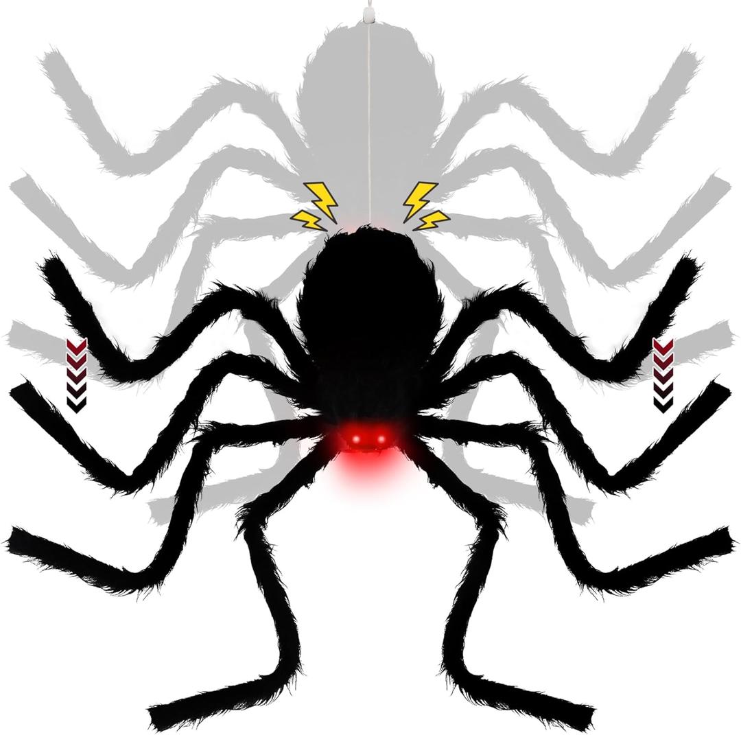 yosager Halloween Decor Electric Dropping Spider 30in (Stretched Legs), Voice Activated Moving Realistic Hanging Spider with Red Eye & Spooky Sound, Scary Prop for House Door Wall Window Yard Patio