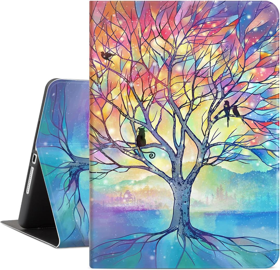 Lokigo Case for iPad 9th/8th/7th Generation (2021/2020/2019) 10.2 Inch, Protective iPad 10.2 Case Soft TPU Back Cover for iPad Cover 9th Generation, Adjustable Multi Viewing Stand, Life Tree