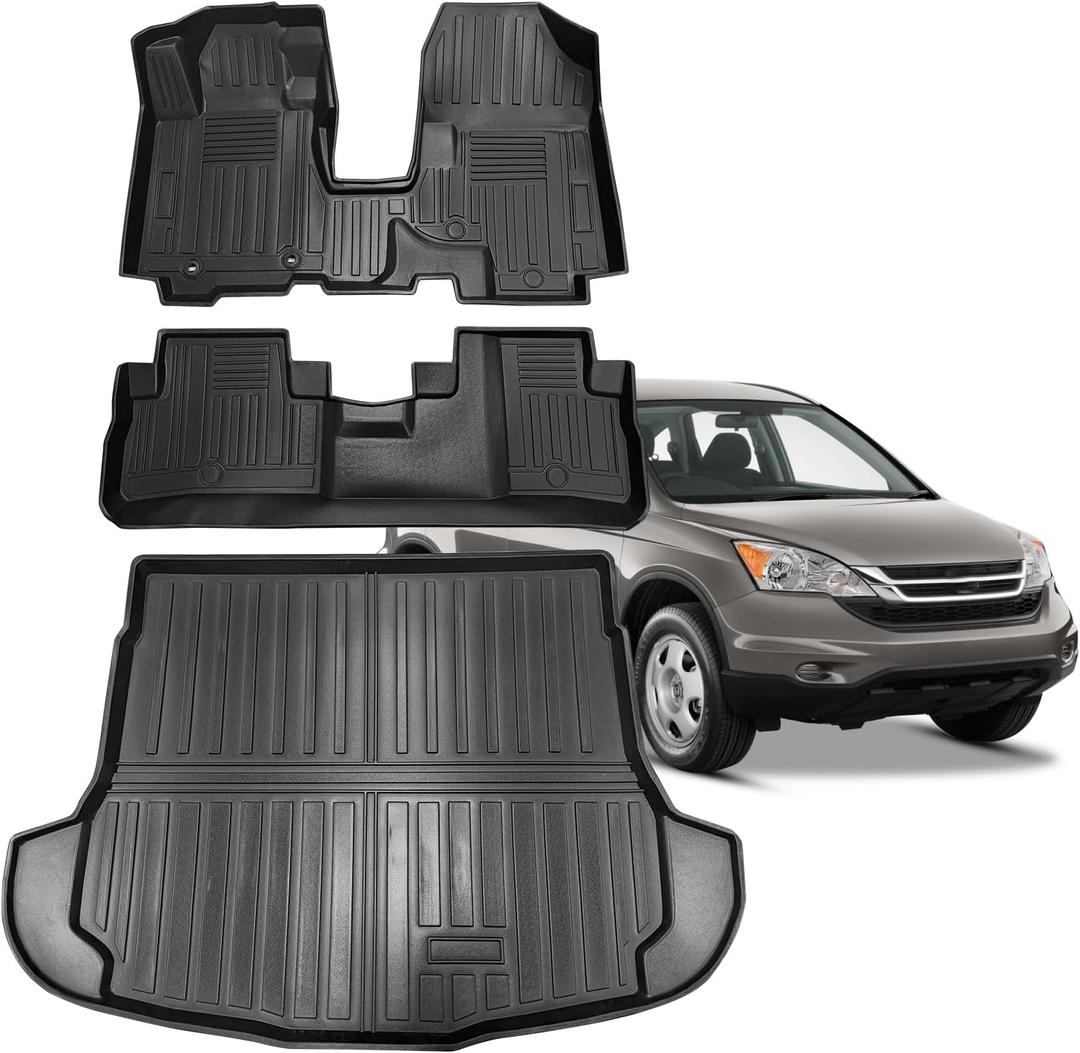 Vanseno Floor Mats and Cargo Liner Fit for Honda CRV CR-V 2007 2008 2009 2010 2011 LX SE EX EX-L Floor Liner Trunk Mat Rubber Protection Mats for Honda CRV 2007-2011 Accessories, Floor Mat+Rear Trunk Mat