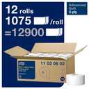 Tork Mini Jumbo Bath Tissue Roll - Toilet Paper Towels with Advanced Soft Quality, Compatible with T2 Tork Dispenser, 12 rolls x 1075, 2-Ply Sheets, Color: White, 11020602, 12 Count