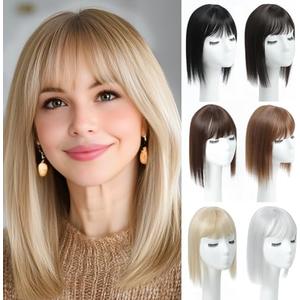 Rose bud Hair Topper with Bangs 3 Clips Multi-Dimensional Blonde 12 Inch Synthetic Wiglets Natural Hairpieces for Women