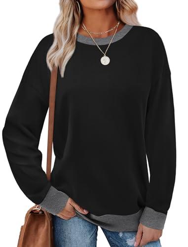 Saloogoe Sweatshirt for Women Crewneck Long Sleeve Shirts Women's Tops Trendy Black Sweaters Pullover Dressy Business Casual Outfits Comfiest Airport Luxury XL