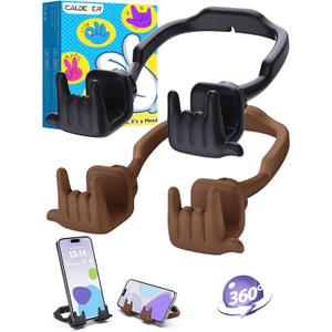 Stocking Stuffers for Teen Boys Girls Gifts Cell Phone Stand Upgrade Adjustable Rock on Lazy Phone Stand for Desk Cool Funny Gadget Gifts for Christmas Adult Men Women Wife 2 Pack (Black&Brown, 2)