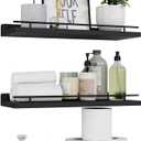 WOPITUES Floating Shelves with Black Metal Guardrail, Shelves for Wall Decor Set of 3, Wall Shelves for Bedroom, Bathroom, Kitchen, Living Room, Plants, Picture Frames, Art Black