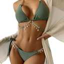 YAUASOPA Women 2PCS Shiny Diamond Bikini Set Tankini Sexy Bra Swimsuit Praty Bathing Suit (Small, Armygreen)