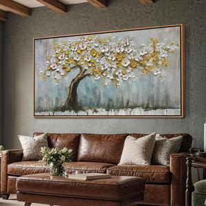 Textured Tree of Life Painting Large Framed Canvas Wall Art for Living Room 58"x29", Bedroom Wall Decor, Tree Picture, Handmade Artwork for Dining Room Office Home Decoration