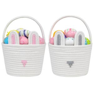 CubesLand Easter Basket Set for Kids & Babies Boys and Girls - 2-Piece Handwoven Cotton Rope Easter Bunny Baskets, Easter Egg Hunt & Gift Giving, Soft & Sturdy Design, Small (Style 5)