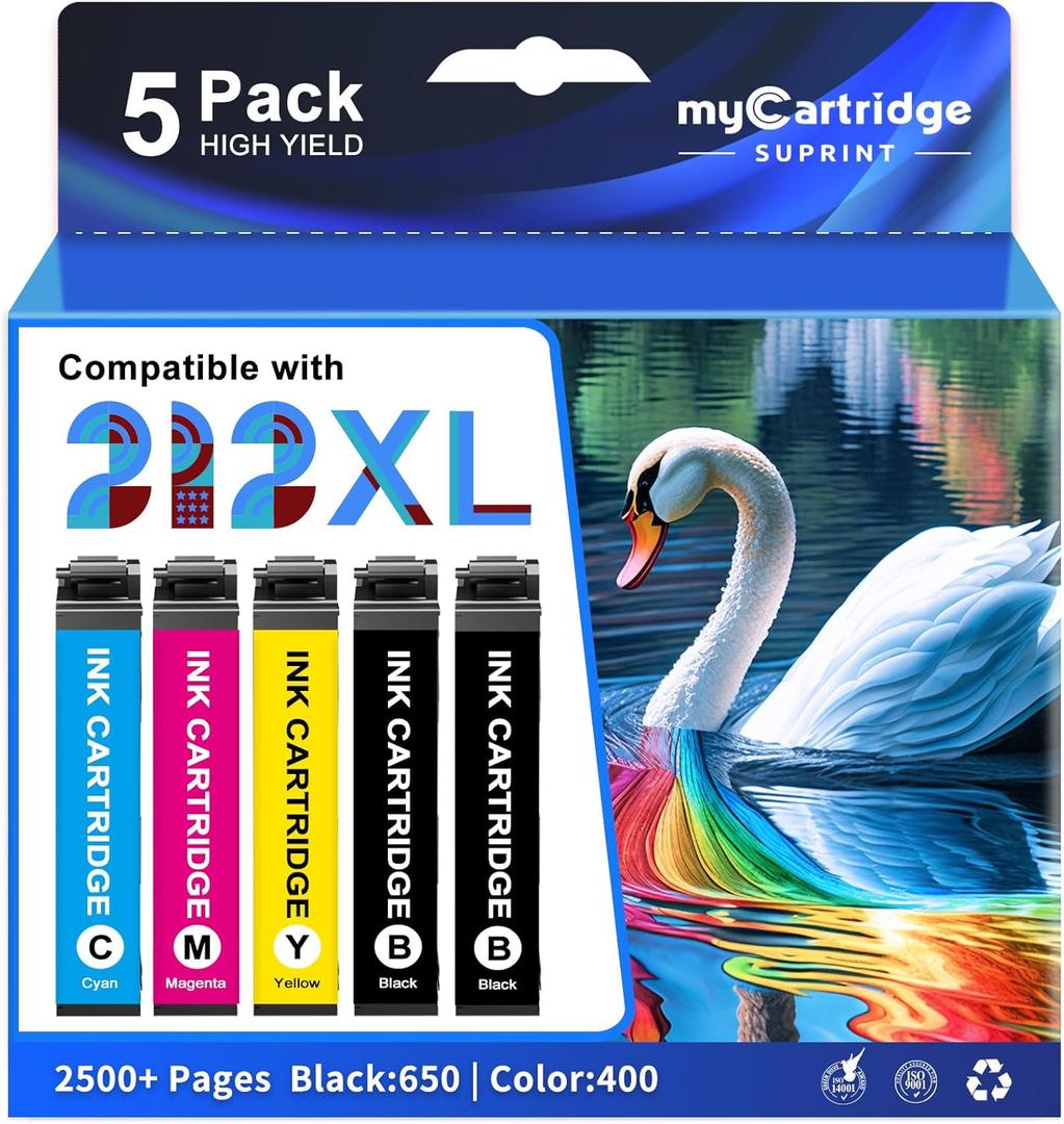 Remanufactured Ink Cartridge Replacement for Epson 212 Ink Cartridges 212XL Ink High Capacity for Epson 212XL Ink Cartridges Combo Pack for Workforce XP-4100 XP-4105 WF-2830 WF-2850 Printer (5-Pack)