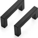 5 Pack Matte Black Cabinet Pulls, 3 Inch (76 mm) Hole Center Cabinet Handles, Square Kitchen Hardware for Doors, Drawers & Cupboards, Black Stainless Steel, 3.5 Inch Overall Length