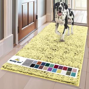Muddy Mat | Super Absorbent Door Mat Indoor, Microfiber Quick Dry Chenille Entryway Rug, Non-Slip Front Door Mat, Indoor Mats for Entryway, Machine Washable Pet Rug, Yellow 24"x60"