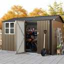 8x10 FT Outdoor Storage Shed,Metal Tool Shed with Clear Window, Lockable Doors,Large Garden Storage Box with Sloping RoofSheds&Outdoor Storage for Backyard Garden Patio Lawn, Brown