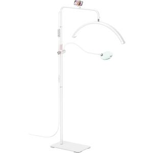 Half Moon Lash Light - Adjustable LED Floor Lash Lamp with 4X Magnifier & Phone Holder for Eyelash Extensions,Nail Art,Tattoo,Skincare,Salon SPA-Dimmable Brightness,Rotating Head, White