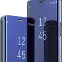 Galaxy A36 Cases Compatible with Samsung A36 Flip Cell Phone Case Clear View Mirror Flip Cover PU Leather with Kickstand Protective Cover for Samsung Galaxy A36 (Blue)