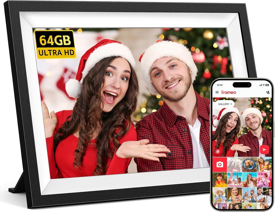 Frameo 10.1 Inch WiFi Digital Photo Frame 1280x800 IPS LCD Touch Screen, Auto-Rotate Portrait and Landscape, Digital Picture Frame Built in 64GB Memory, with 2 Wireless Controllers Retro Game Console (Dark Black-64GB)