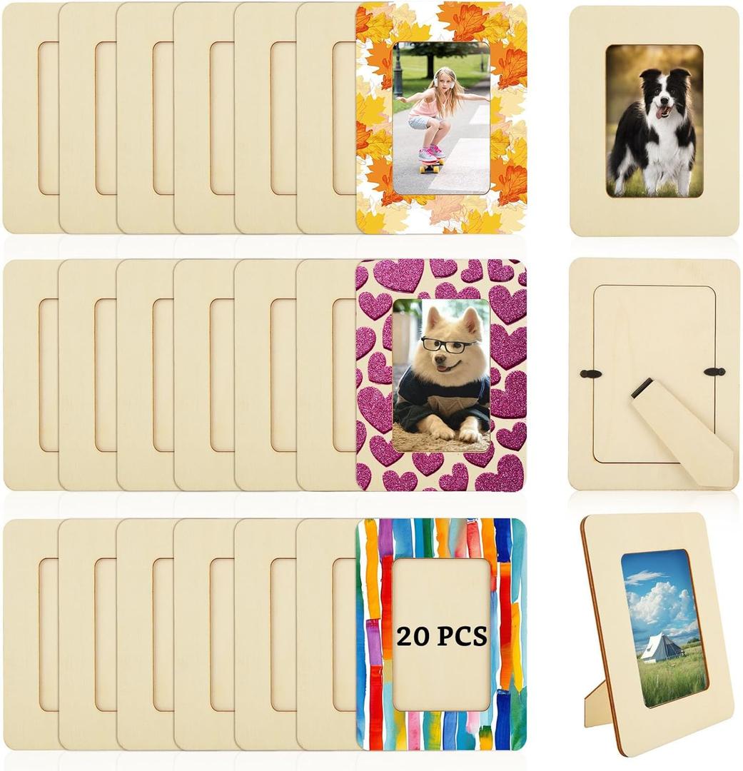 20 PCS Wooden Picture Frames for Craft Unfinished Wood Photo Frames with Stand DIY Wood Picture Frames Kit for 3 x 5 In Photos Postcard Picture Frame for DIY Painting Arts Projects