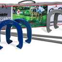 Franklin Sports Horseshoes Sets - Metal Horseshoe Game Sets for Adults + Kids - Official Weight Steel Horseshoes - Beach + Lawn Horseshoes Sets - Sets Include (4) Horseshoes and (2) Ground Stakes