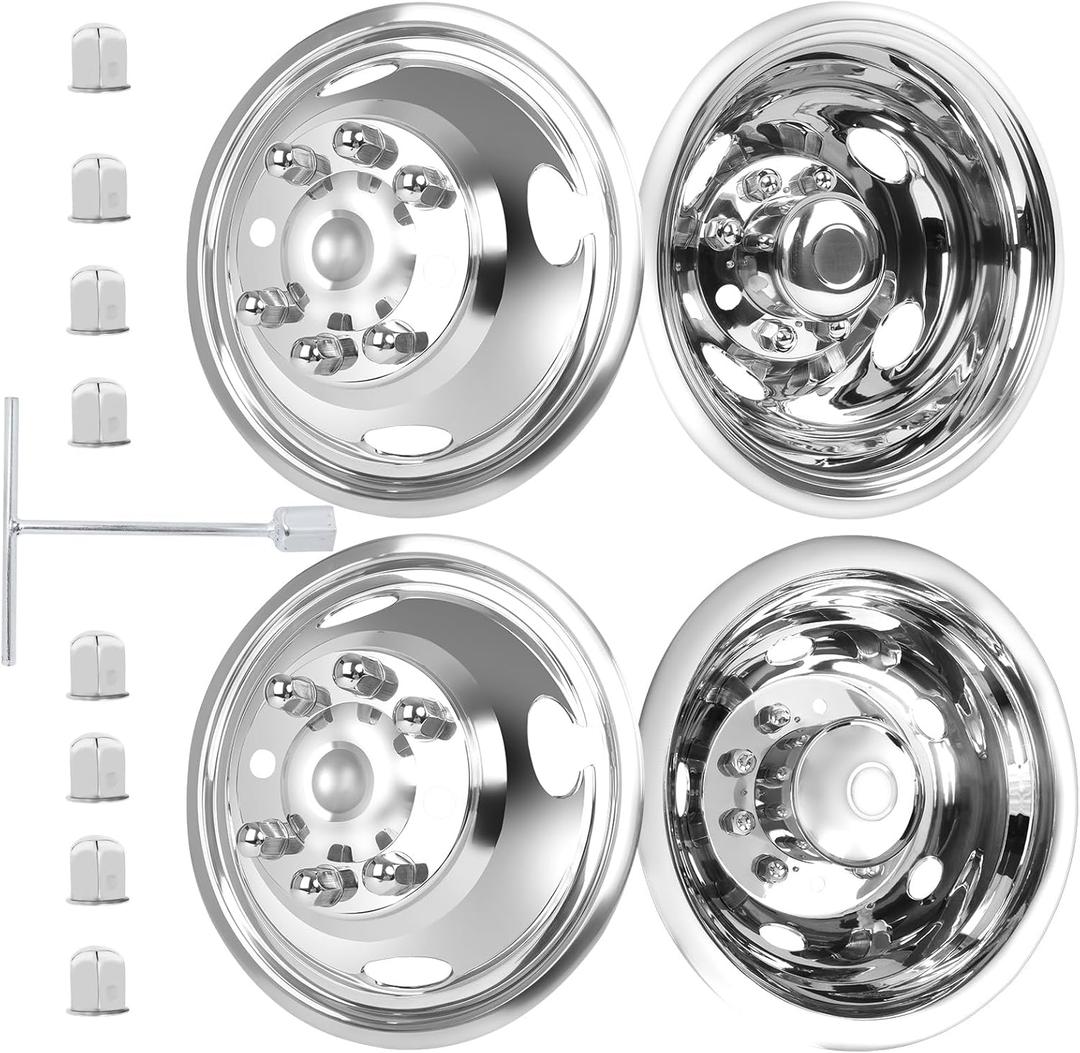 hightall 17 Wheel Simulators, 17" 8 Lug 4 Hand Holes Stainless Steel Hubcaps,Polished Surface,2Pcs Front Wheel/2Pcs Rear Wheel,Bolts On Wheel Cover Set Compatible with Ford 2005-2025 F350 Truck