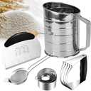 Biscuit Cutter Set Stainless Steel, 9 Pcs Pastry Blender Set with Biscuit Cutter, Dough Cutter, Pastry Cutter, Flour Sifter and Fine Mesh Strainer, Biscuit Cutters for Baking, Cooking, Cookies, Donuts