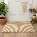 FRELISH DECOR Area Rug 2x3 feet - Premium Wool and Jute Blend Handwoven Rugs - Natural Fiber Chunky Stripe Design for Kitchen, Entryway, Bedroom(2' x 3' - Natural Ivory)