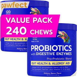Vet Approved Probiotics & Digestive Enzymes for Dogs | Gut Health & Digestive Function Support | Pumpkin & Omega | Diarrhea, Seasonal Allergies & Itching | Prebiotic Supplement Chew (Pack of 2)