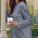 Gardenwed Long Sleeve Shirts for Women Striped Crewneck Loose Fit Basic Tops 2025 Fall T-Shirt (Blue, M)