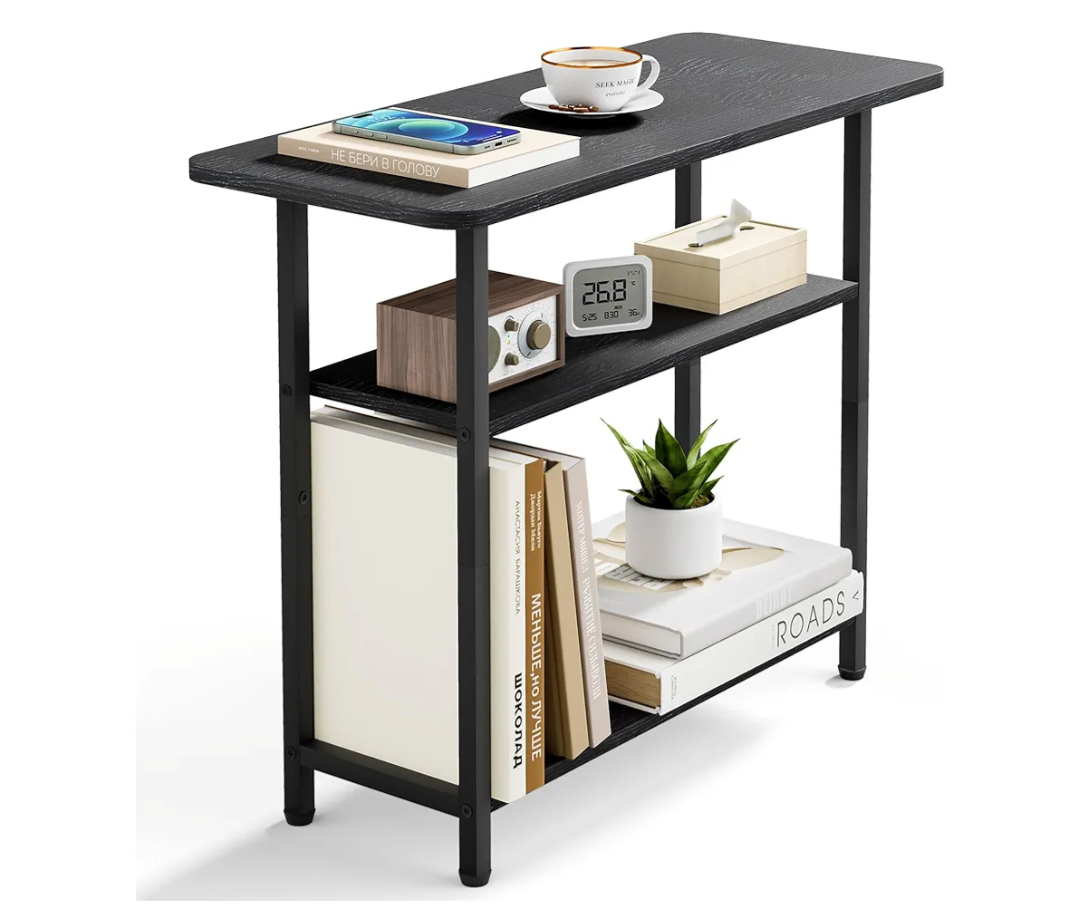 SLEEPING LAMB Side Table for Living Room, 3-Tier End Table for Small Space with Wide Storage Tabletop, Classic Black Narrow Nightstand for Bedroom, Sofa Couch