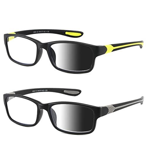 SUNAMOY Wide Reading Glasses For Men Blue Light Blocking Computer Readers Stylish Designer Sport Cheater Large Head Frame Nice Black Photochromic Tinted Dark Transition Eyeglasses 2 Packs