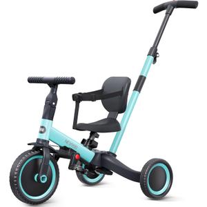 Newyoo Tricycles for 1-3 Year Olds, Toddler Bike, Birthday Gift and Toy for Boys and Girls, Toddler Tricycle with Parent Push Handle, Trike with Backrest and Safety Belt, Blue, TR007