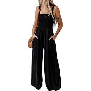 Dokotoo Women's Casual Loose Overalls Jumpsuits One Piece Sleeveless Wide Leg Long Pant Rompers With Pockets SIZE L