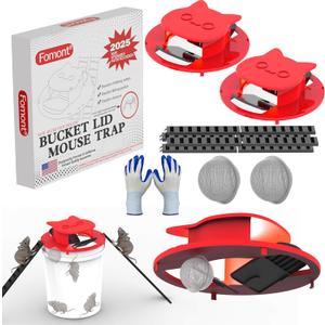 2025 New Upgraded Bucket Lid Mouse Trap-Metal Bait Cage-Auto Reset-5 Gallon Bucket Fit-Humane-Indoor Outdoor-Rat Trap (Red x 2 Sets)