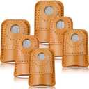 WILLBOND 6 Pieces Sewing Thimble Finger Protector Leather Coin Thimble Pad Cover for Knitting DIY Quilting Pin Needles Craft Accessories Tools, 3 Sizes