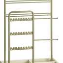 SONGMICS Jewelry Holder, Jewelry Organizer, Jewelry Display Stand with Metal Frame, Velvet Tray, Necklace Earring Bracelet Holder, for Studs, Rings, Gift Idea, Laurel Green UJJS021C02 (4.5"D x 7.7"W x 12.1"H)