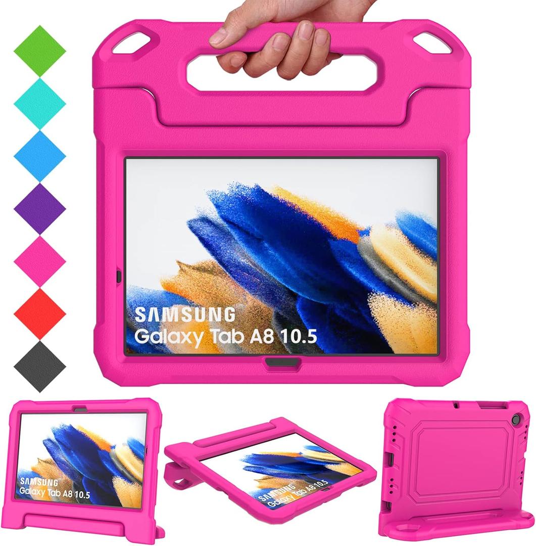 Kids Case for Samsung Galaxy Tab A8 10.5 Inch 2022, Galaxy Tab A8 Case with Screen Protector, Shockproof Handle Stand Cover for Samsung Galaxy Tab A8 10.5 2022 (SM-X200/SM-X205/SM-X207), Pink