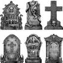 Graveyard Halloween Decorations Outdoor Tombstones: 6ct Large Tombstone Halloween Yard Signs with Stakes, 16" Realistic Scary Skeleton RIP Gravestones Lawn Cemetery Decor Outside for Kids Home Party