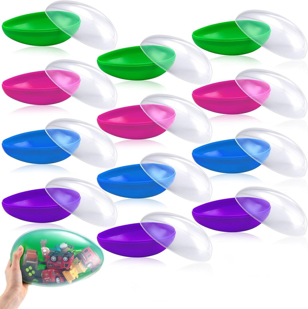 Poen 12 Pcs Large Clear Easter Eggs Plastic Fillable 7.5 Inch Colorful Giant Transparent Jumbo Empty Easter Eggs Containers for Hunt Basket Stuffing Fillers Party Favor