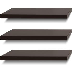 SAUMONIERES Floating Shelves - Solid Wood Kitchen/Bedroom/Bathroom Decor - Set of 3, Espresso Color
