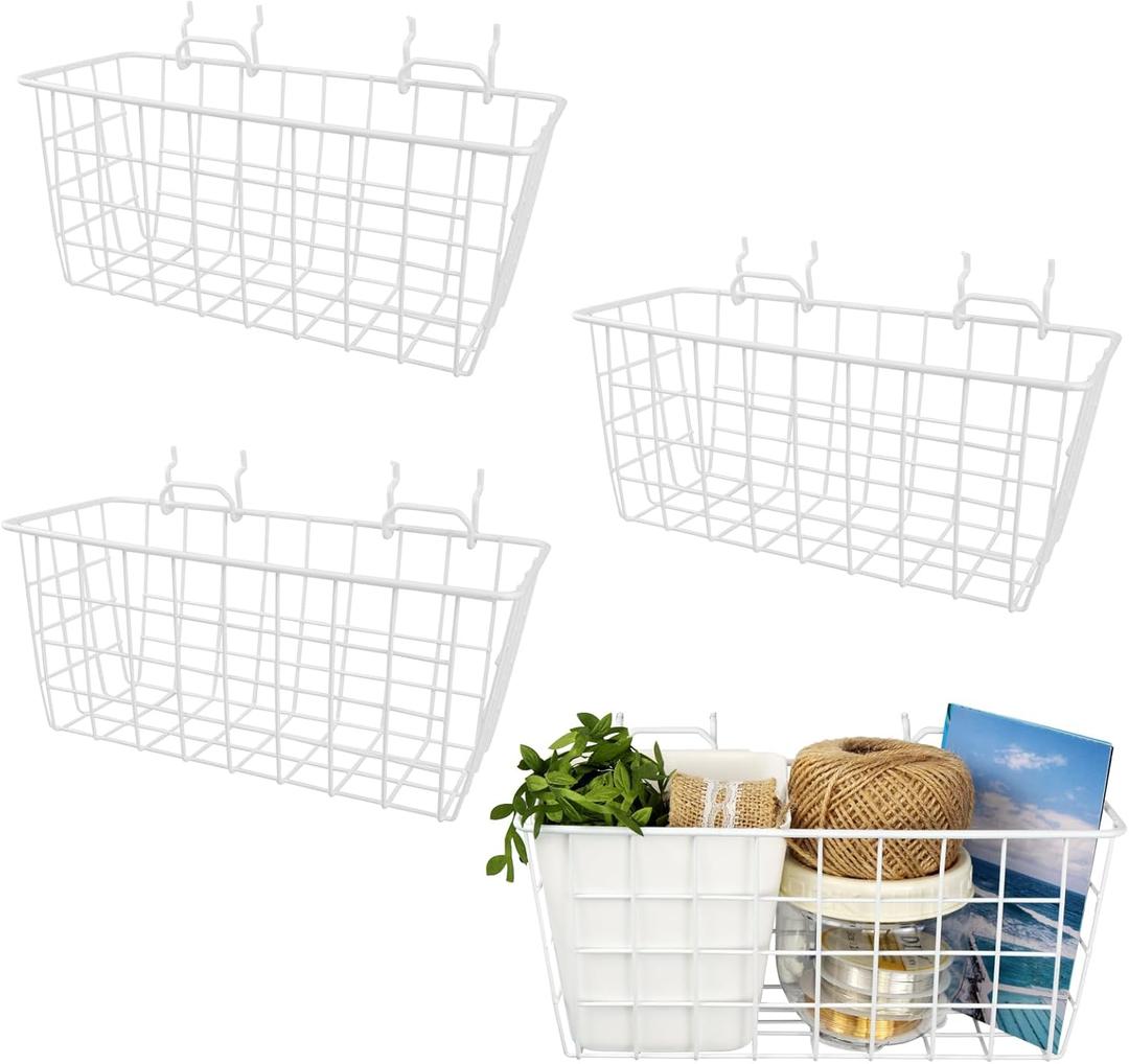 G.CORE Pack of 4 Pegboard Baskets, Metal Shelves Hooks to 1/8" 1/4" Peg Boards, Peg Board Baskets Bins Set - Organize Tools Workbench Accessories Garage Storage Wall Mount Organizer Attachments (Medium, White)