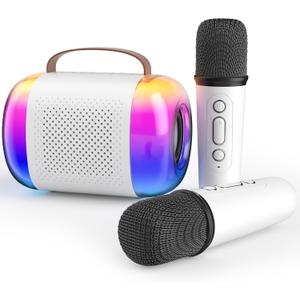 Mini Karaoke Machine for Kids, Portable Karaoke Machine with 2 Wireless Microphones and LED Colorful Lights for Home Party, Gift Toy for Girls 4, 5, 6, 7, 8+ Years Old Toddlers Teens